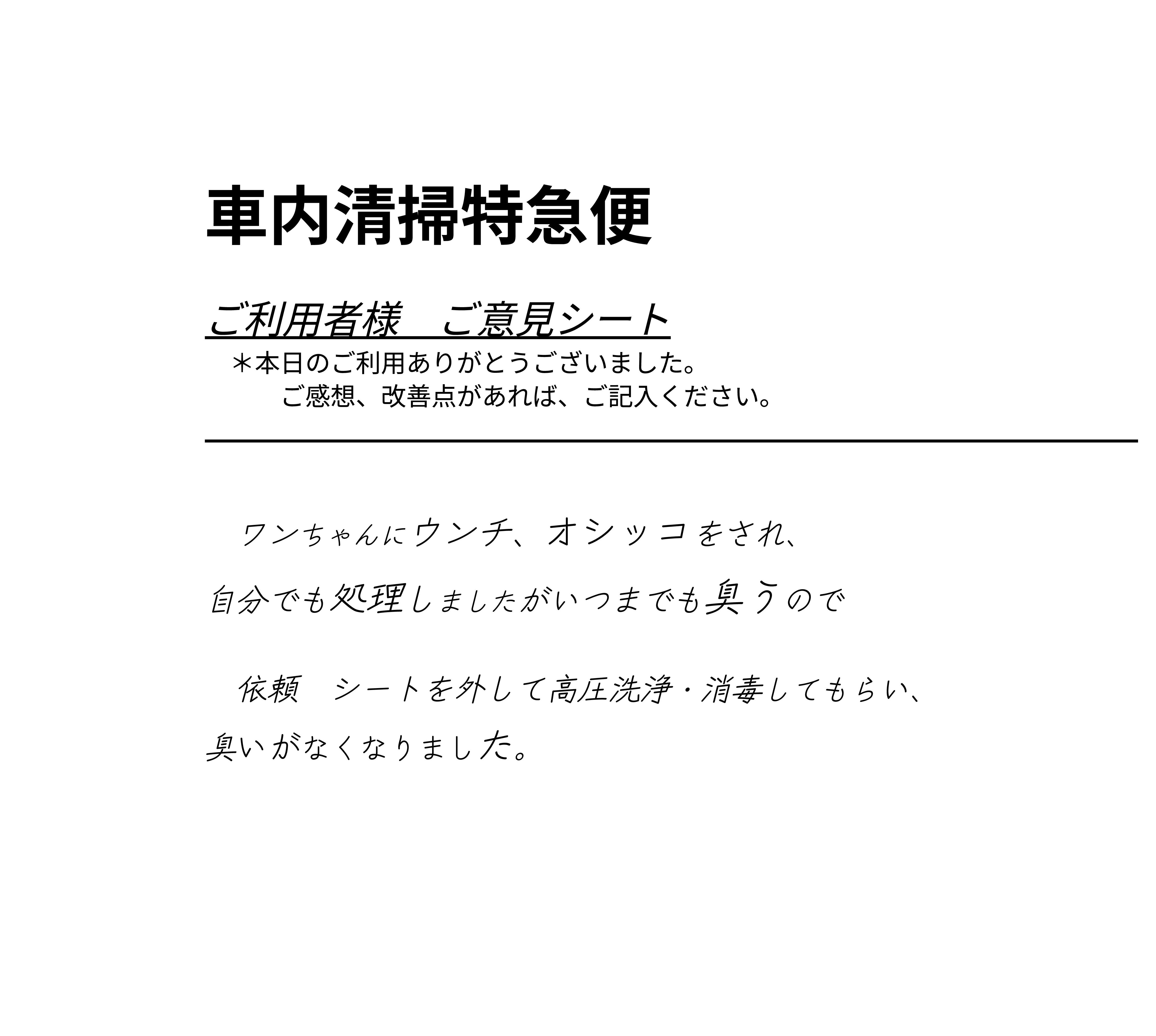 依頼者様 (20代女性)様のアンケート原本